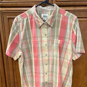 CJ Banks Pink and Tan Blouse Lightweight Short-Sleeved Size 1X